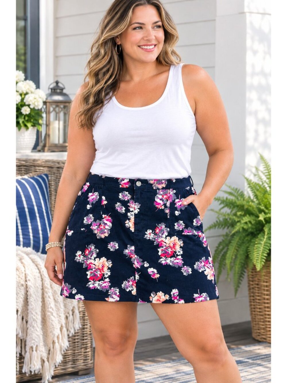 Riders by Lee Womens Navy Floral Mid-Rise Skirt with Hidden Shorts Size 20